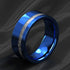 Men's 8mm Tungsten Ring Blue Silver Meteorite Inspired Inlay Wedding Band